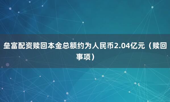 垒富配资赎回本金总额约为人民币2.04亿元（赎回事项）